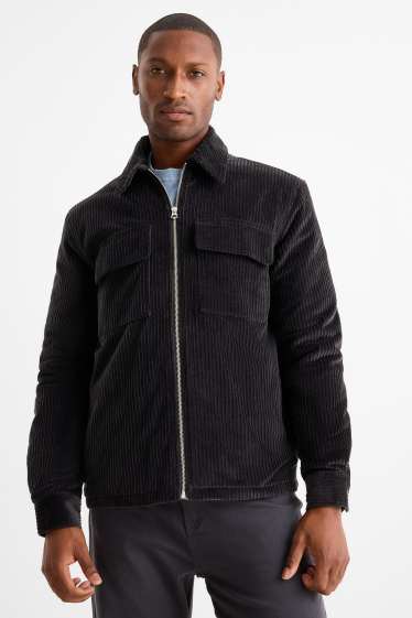 Men - Corduroy shirt jacket - relaxed fit - lined - kent collar - black