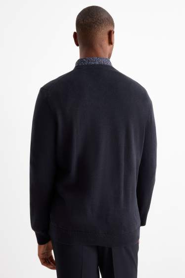 Heren - Set - trui met V-hals en business-overhemd - 2-delig - donkerblauw