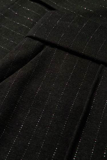 Dámské - Žerzejové kalhoty - mid waist - wide leg - s úzkými proužky - černá