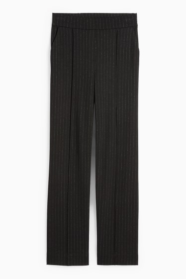 Dámské - Žerzejové kalhoty - mid waist - wide leg - s úzkými proužky - černá