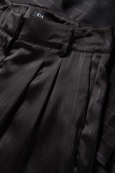 Damen - Satin-Hose - Mid Waist - Wide Leg - Nadelstreifen - schwarz