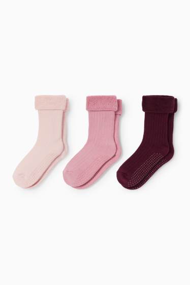 Kinder Mädchen - Multipack 3er - warme Anti-Rutsch-Socken - gerippt - bordeaux