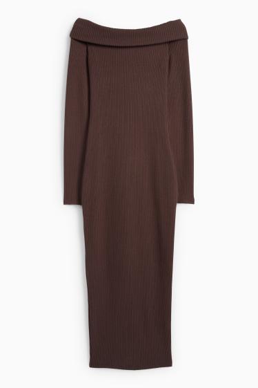 Damen - Strick-Bodycon-Kleid - gerippt - dunkelbraun