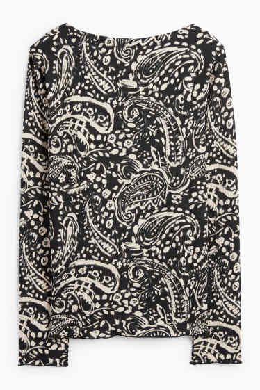 Women - Long sleeve top - regular fit - patterned - black / beige