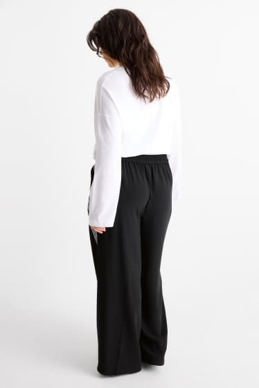 Femmes - Pantalon en toile - mid waist - wide leg - noir