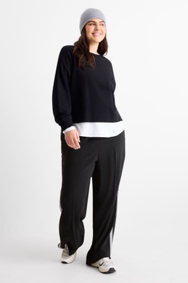 Femmes - Pantalon en toile - mid waist - wide leg - noir