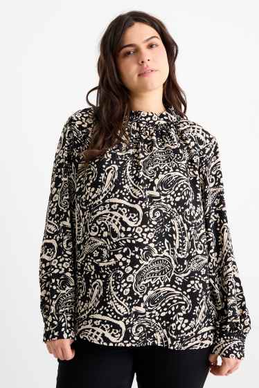 Dames - Blouse - met patroon - zwart / beige
