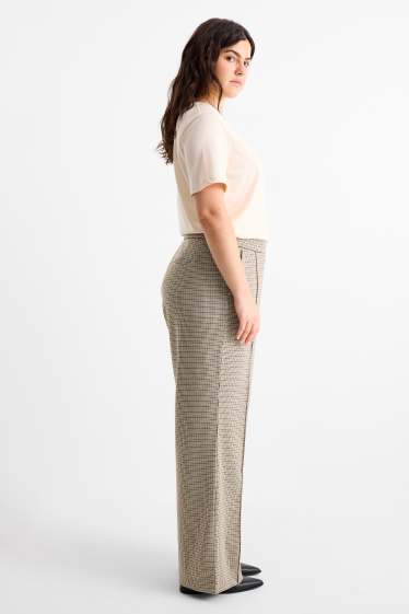 Damen - Jersey-Hose - High Waist - Wide Leg - kariert - schwarz / beige