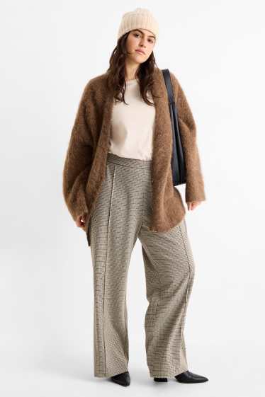 Damen - Jersey-Hose - High Waist - Wide Leg - kariert - schwarz / beige