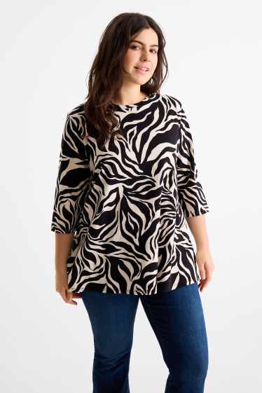 Femmes - T-shirt - LYCRA® - à motif - noir / beige