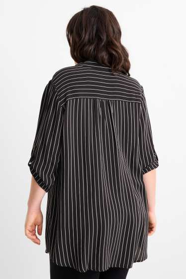 Mujer - Blusa con escote en pico - de rayas - negro