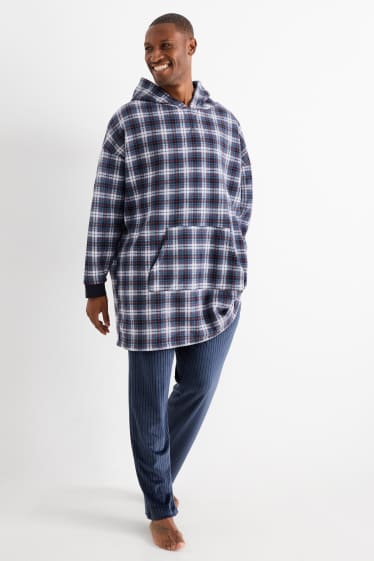 Men - Hoodie blanket - check - dark blue