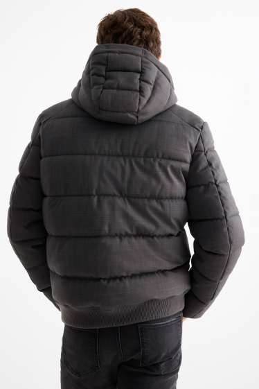 Herren - Steppjacke mit Kapuze - wasserabweisend - dunkelgrau
