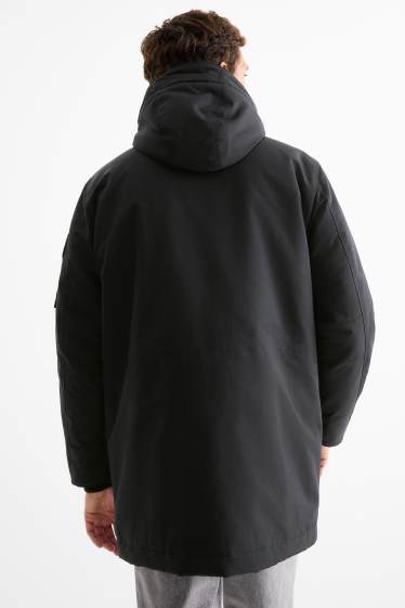 Men - Parka with hood - lined - water-repellent - black
