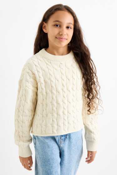 Children Girls - Jumper - cable knit pattern - cremewhite