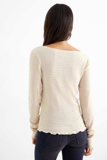 Women - Long sleeve top - regular fit - smocked - cremewhite
