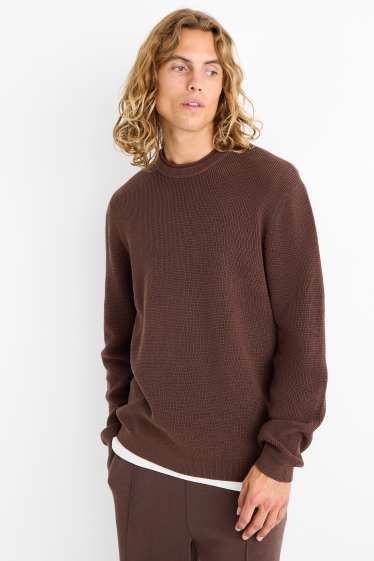 Hommes - Pull - finition texturée - marron foncé