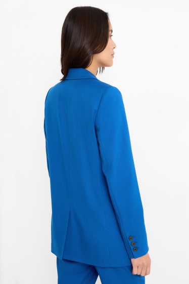 Women - Long blazer - regular fit - textured - blue
