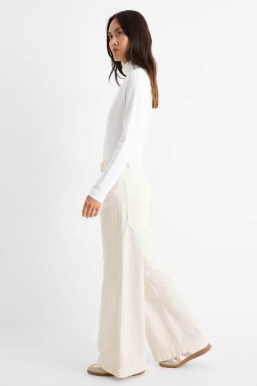 Dames - Corduroy broek - mid waist - wide leg - LYCRA® - crème wit