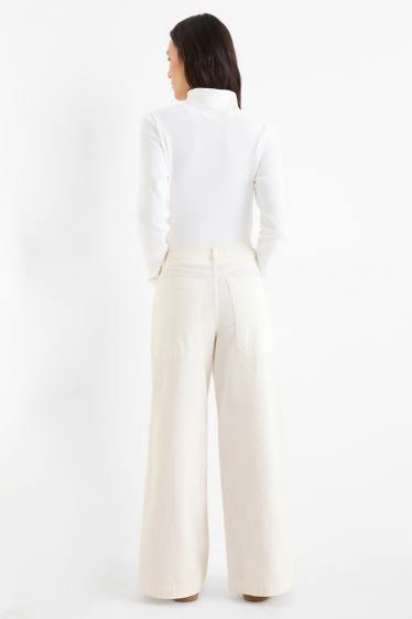Dames - Corduroy broek - mid waist - wide leg - LYCRA® - crème wit