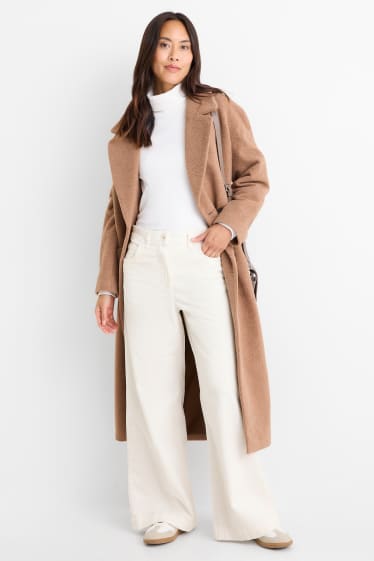 Dames - Corduroy broek - mid waist - wide leg - LYCRA® - crème wit