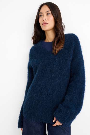 Dames - Trui - mix van alpacawol - donkerblauw