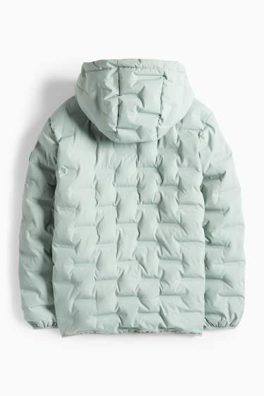 Děti - chlapci - Prošívaná bunda s kapucí - z vodoodpudivého materiálu - mátově zelená