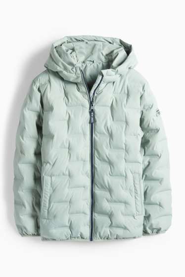 Děti - chlapci - Prošívaná bunda s kapucí - z vodoodpudivého materiálu - mátově zelená