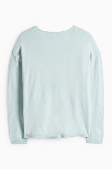 Women - V-neck jumper - light turquoise