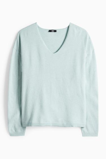 Women - V-neck jumper - light turquoise