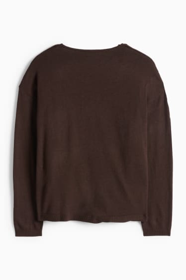 Women - V-neck jumper - dark brown