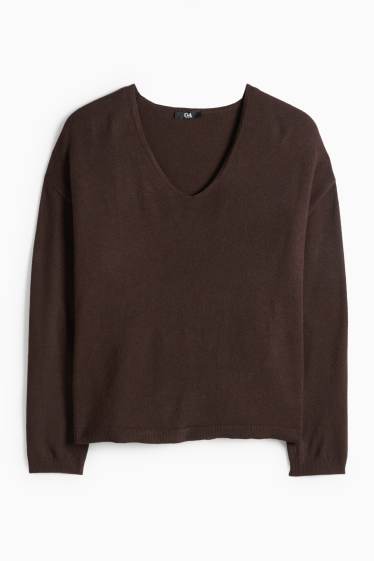 Women - V-neck jumper - dark brown