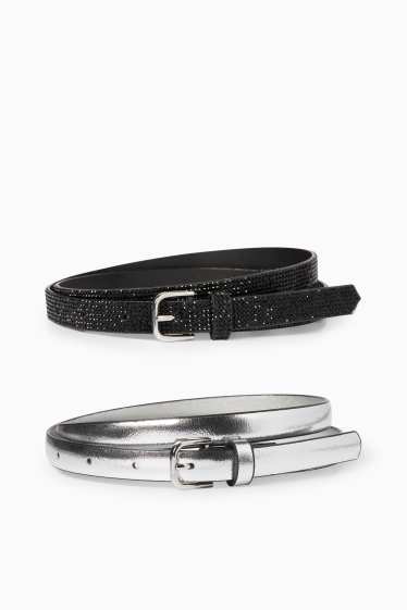 Women - Multipack of 2 - belt - faux leather - silver