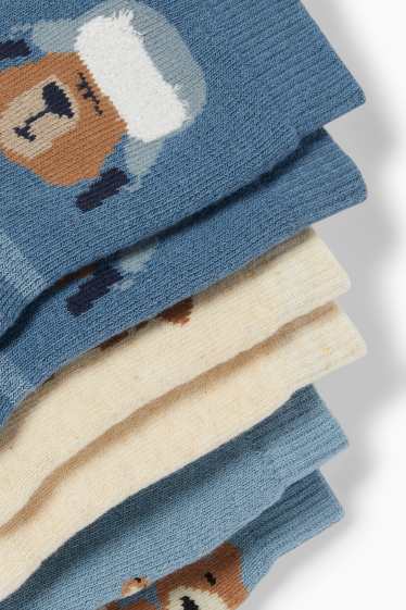 Enfants garçons - Lot de 3 paires - ours - chaussettes à motif - bleu / blanc
