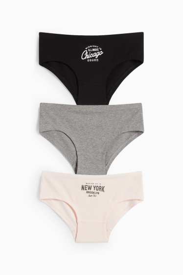 Enfants filles - Lot de 3 - New York et Chicago - slip - noir / rose