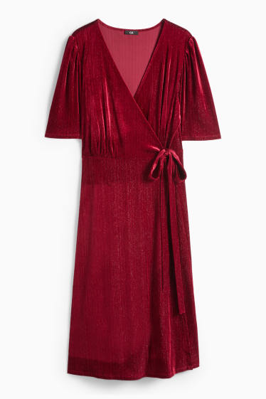Damen - Samt-Wickelkleid - Straight Fit - dunkelrot