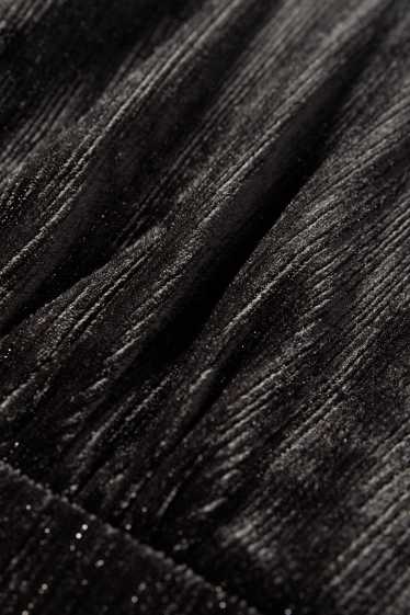 Damen - Samt-Wickelkleid - Straight Fit - schwarz