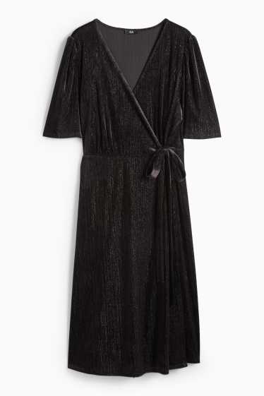 Damen - Samt-Wickelkleid - Straight Fit - schwarz