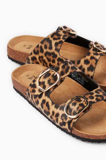 Damen - Sandalen - Lederimitat - Leo-Print - schwarz / beige