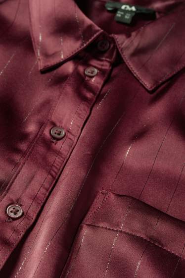 Damen - Satin-Bluse - Nadelstreifen - bordeaux