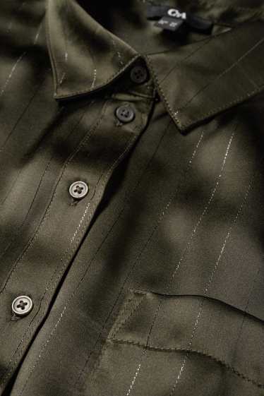 Donna - Blusa di raso - design gessato - verde scuro