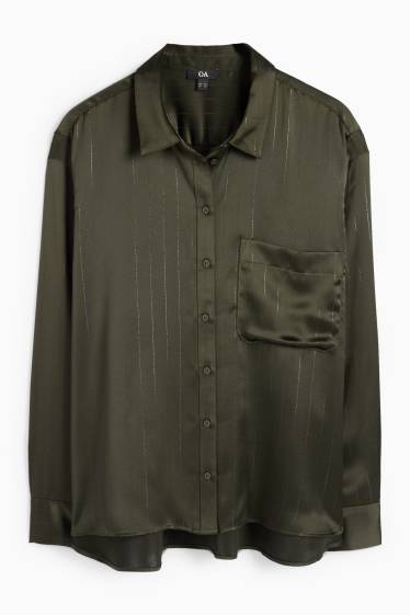 Donna - Blusa di raso - design gessato - verde scuro