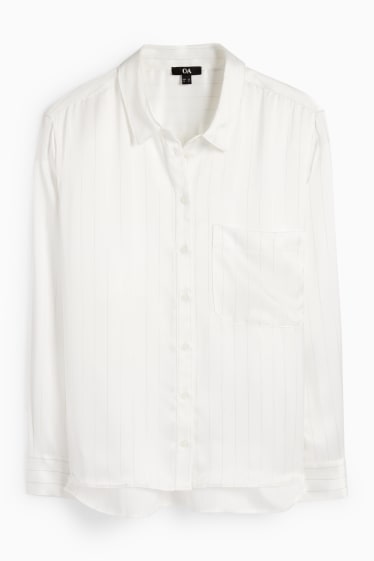 Damen - Satin-Bluse - Nadelstreifen - weiß