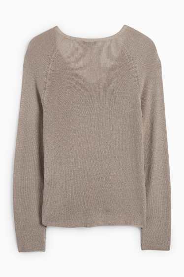 Dámské - Svetr s výstřihem ve tvaru V - šedá