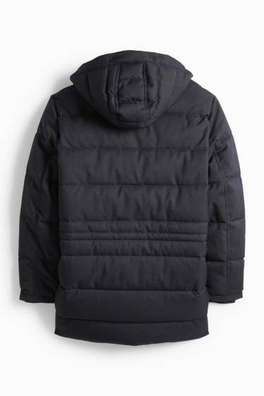 Men - Quilted parka with hood - water-repellent - dark blue