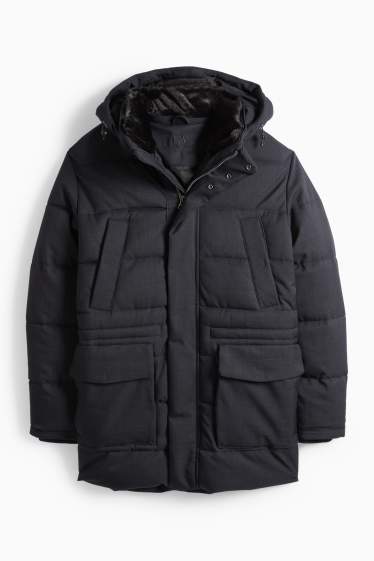 Men - Quilted parka with hood - water-repellent - dark blue
