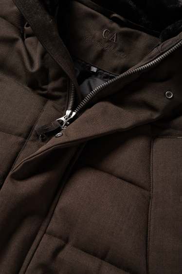 Heren - Parka met stiksels en met capuchon - waterafstotend - donkerbruin