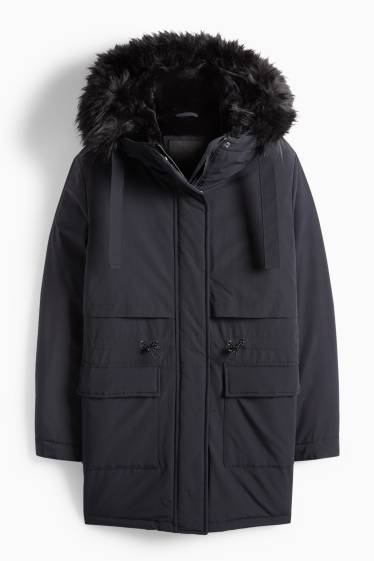 Dames - Parka met capuchon - gevoerd - waterafstotend - zwart
