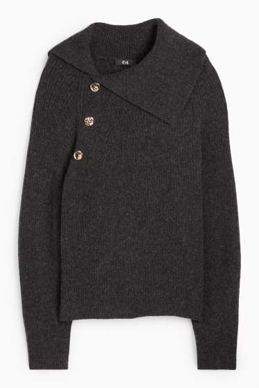 Dámské - Svetr - žebrovaný - tmavošedá