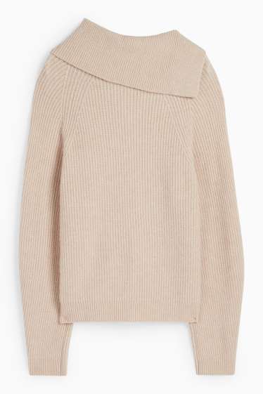 Dámské - Svetr - žebrovaný - světle béžová